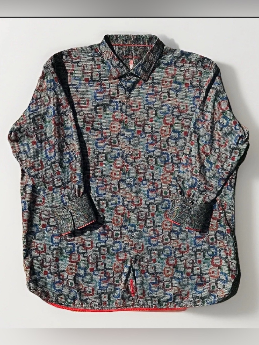 Visconti Black Mens 2XL Big & Tall Geometric Multicolor Button-Up Shirt